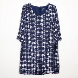 Daisy Fuentes Checkmate Shift Dress Size Large NWT Blue White Summer